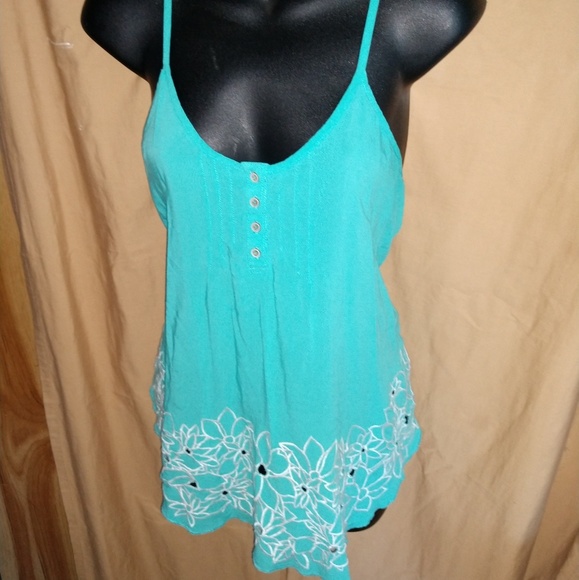 🛍️Soft turquoise tank white flowers - Picture 4 of 6